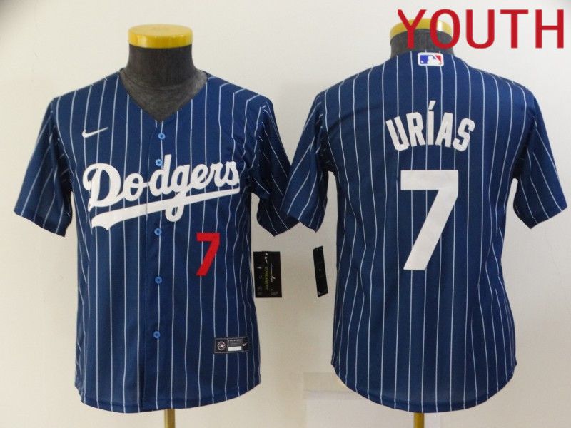 Cheap Youth Los Angeles Dodgers 7 Urias Blue Stripe Throwback Nike 2022 MLB Jerseys